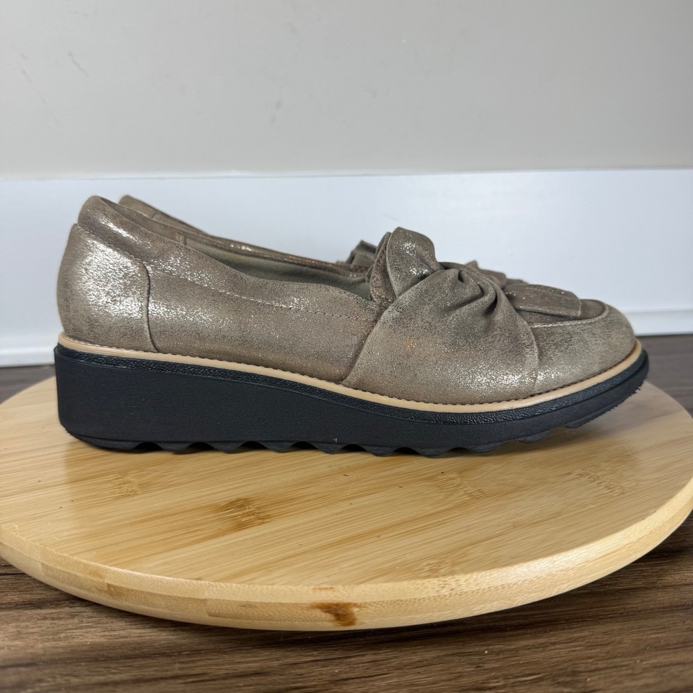 Clarks Collection Loafers Womens 8 W Bronze Metallic Twist Shimmer Comfort Chic